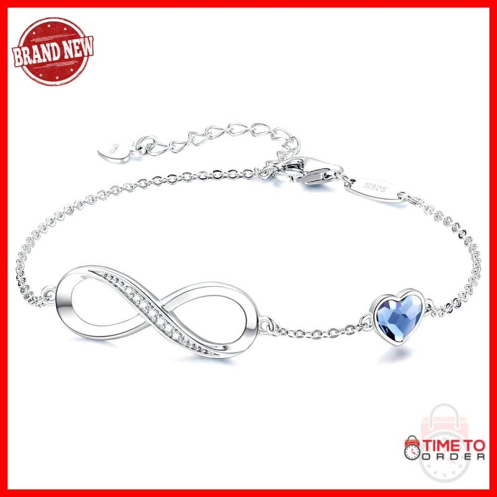 Sterling Silver Infinity Heart Charm Bracelet Adjustable Link Crystal Elegant